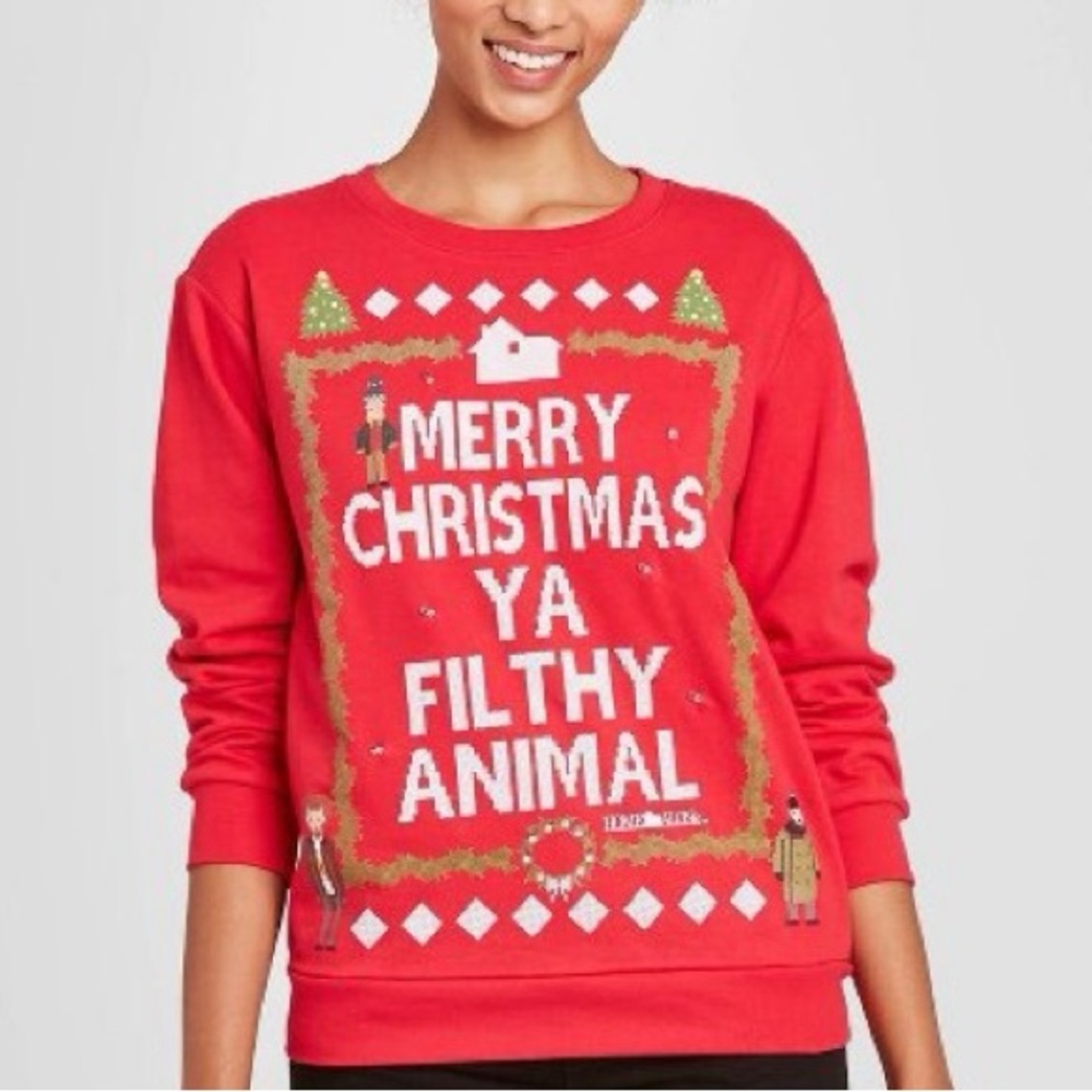 Christmas Sweater with Festive Design & led lights tiny stain size small